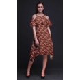 thumbnail image 4 of Bimba Red Bird Print Cold Shoulder Women Swing Tunic Flutter Sleeve Midi Dress - Small, 4 of 6