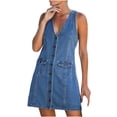 thumbnail image 2 of SMihono Robe Maxi Bohème d'Été pour Femmes Grande Taille Robe Sexy Col en V à Bretelles en Denim Robe Débardeur Vêtements de Plage Robe d'Été, 2 of 9