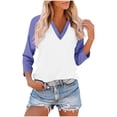 thumbnail image 1 of Hauts à Manches 3/4 pour Femmes Hauts Décontractés à Manches Raglan Col en V Tuniques Basiques Blouses Été 2025, 1 of 7