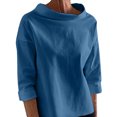thumbnail image 1 of Timegard Womens Tops Half High Collar Long Sleeve Loose Fitting Shirts BlousesSolid Color Fall Fashion, 1 of 6
