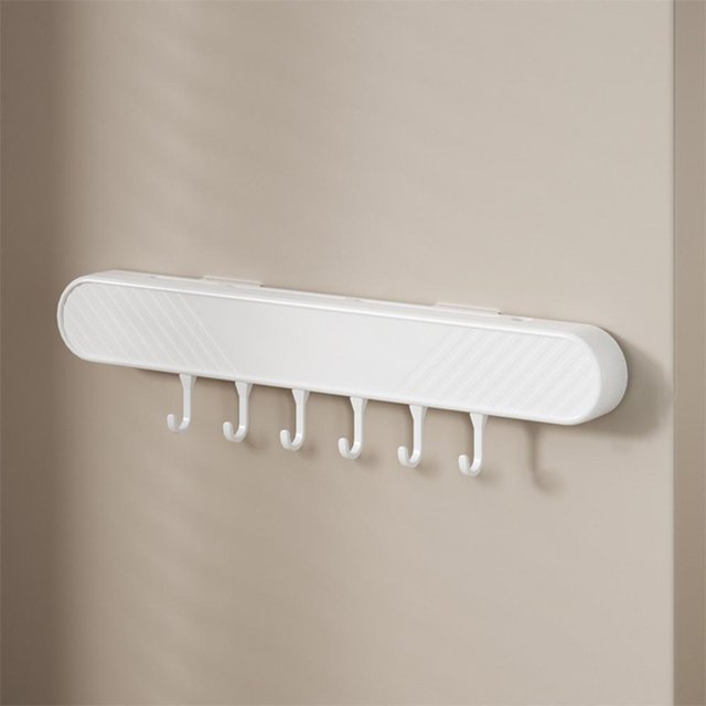 No Drill Wall Mounted Knife Holder, Pot Scraper Storage Rack with 6 Hooks, Space Saving Kitchen Organizer for Utensils and Tools, 17-Inch