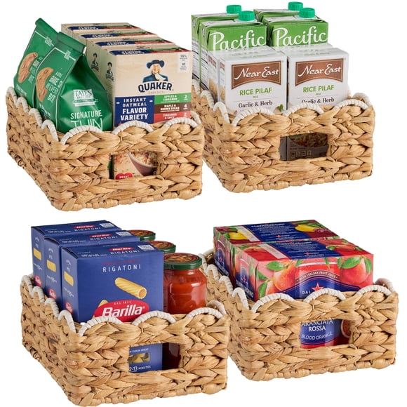 Best Choice Products 9x12 Scalloped Shelf Baskets, Woven Storage Bins, 4 Pack - Natural with White Trim