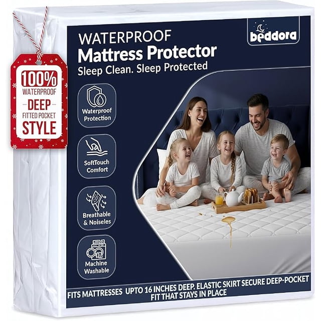 Beddora Protège-Matelas Imperméable avec Dessus Matelassé – Très Grand Lit – Doux et Respirant – Blanc