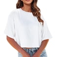 thumbnail image 2 of Fgnfyis T-Shirts Courts à Col Rond pour Femmes, Manches Courtes, Épaules Dénudées, Hauts Courts, T-Shirts pour Femmes, Blanc, M, 2 of 6