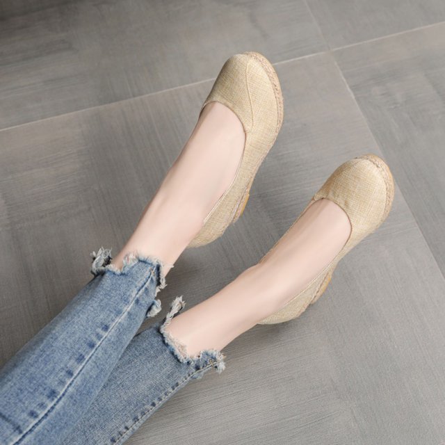 LSLJS Sandales Compensées à Bout Fermé pour Femmes, Plateforme à Bride Arrière, Talon Haut, Sandales Habillées en Toile, Chaussures Compensées pour Femmes