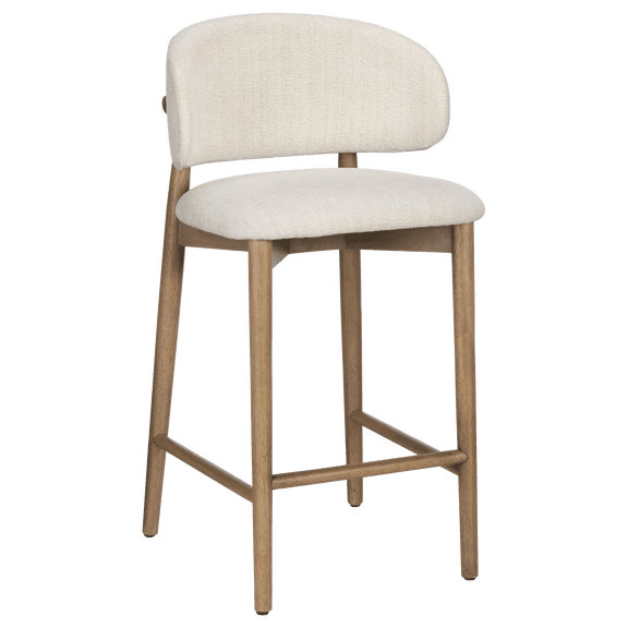 Bouclair Off White Fabric and Wood Barstool