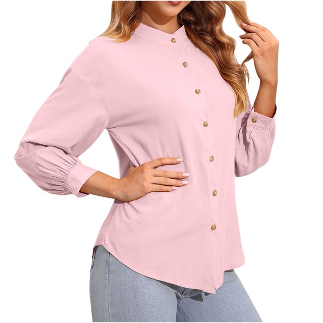 Yuyuzo Womens Shirts Long Sleeve Button down V Neck Solid Color Basic Fall Going out Tops for Women Blouse