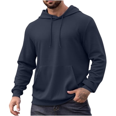 QIPOPIQ Mens Hoodies Pullover Casaul Long Sleeve Drawstring Waffle Knit Hooded Sweatshirt with Kanga Pocket Clearance
