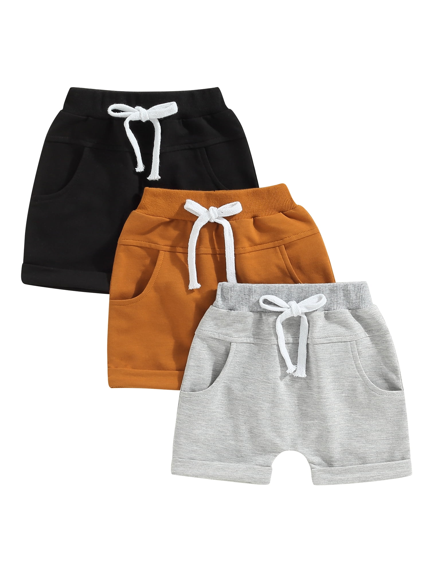 Gupgi 3 Pack Toddler Boy Shorts Set, Solid Loose Drawstring Shorts Kids Sports Short Pants