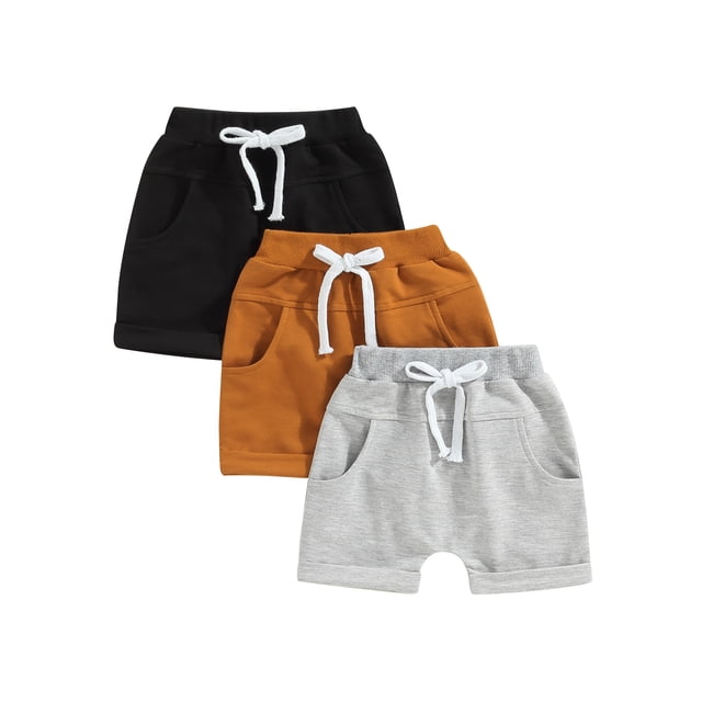 Gupgi 3 Pack Toddler Boy Shorts Set, Solid Loose Drawstring Shorts Kids Sports Short Pants