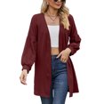 thumbnail image 2 of Avamo Ladies Cardigan Open Front Outwear Solid Color Knit Cardigans Lightweight Tunic Tops Work Wine Red L, 2 of 5