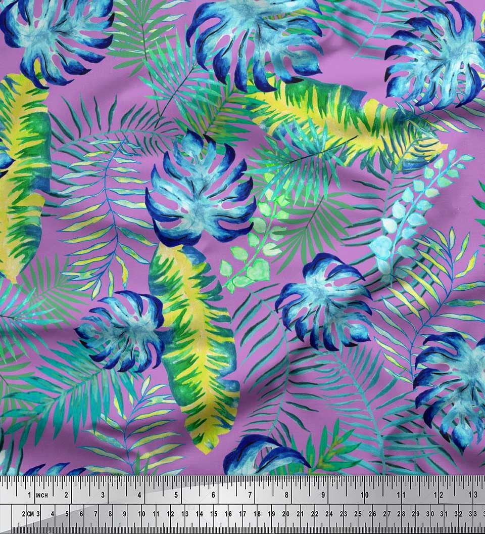 Soimoi Velvet Fabric Leaves Tropical Print Fabric by the Yard 58 Inch Wide