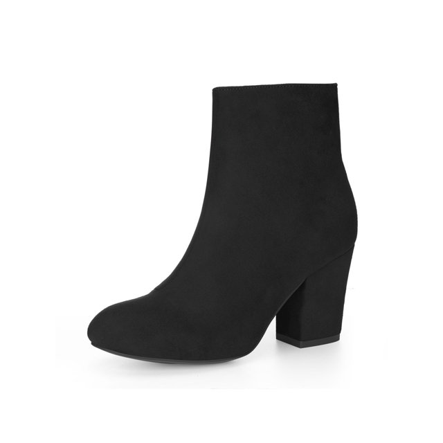 BLISSFUL STEP Bottines à Talon Bloc à Bout Rond pour Femmes avec Fermeture Éclair Latérale Noir 7