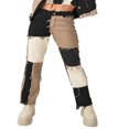 thumbnail image 1 of Women Color Block Jeans Middle Waist Pockets Patchwork Straight Trousers Casual Style Bottoms Green XXL, 1 of 7