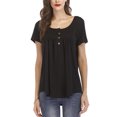thumbnail image 1 of Innerwin T-Shirt Couleur Unie Femmes Hauts Été Manches Courtes Mode Tee Noir P, 1 of 4