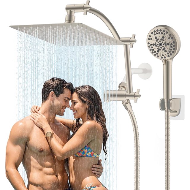 All Metal ‘‘ Dual Filte Rainfall Shower Head Combo High Pressure Handheld Shower Head ‘‘ Adjustable Arc Extension Arm Stage Shower Filter Spray ‘‘ Hose Oil Rubbed Bro