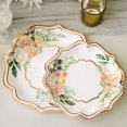 thumbnail image 1 of CUITING 25 Pack White Pink Paper Dessert Plates in Damask Floral Pattern  8” Round Disposable Salad Appetizer Plates with Scalloped Rims - 300 GSM, 1 of 11
