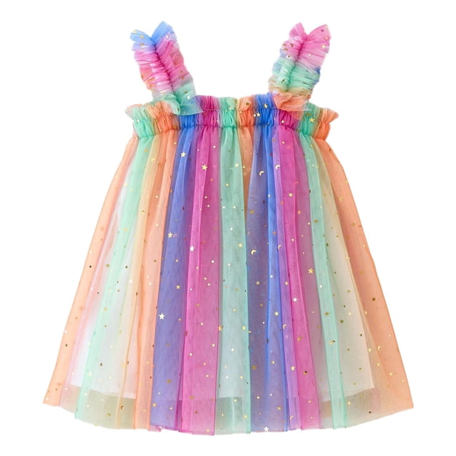 Robes d'Été pour Filles Robe Tutu Sans Manches pour Filles Jolies Robes Robe en Tulle pour Filles 5-6 Ans