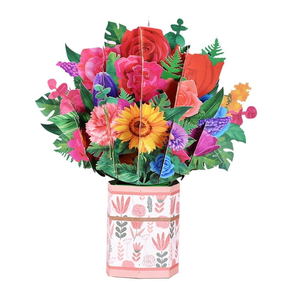 FeiraDeVaidade 3D Flower Greeting Cards Birthday Invitation Card Flower Bouquet Thank You Greeting Card For Wife Mom Gift