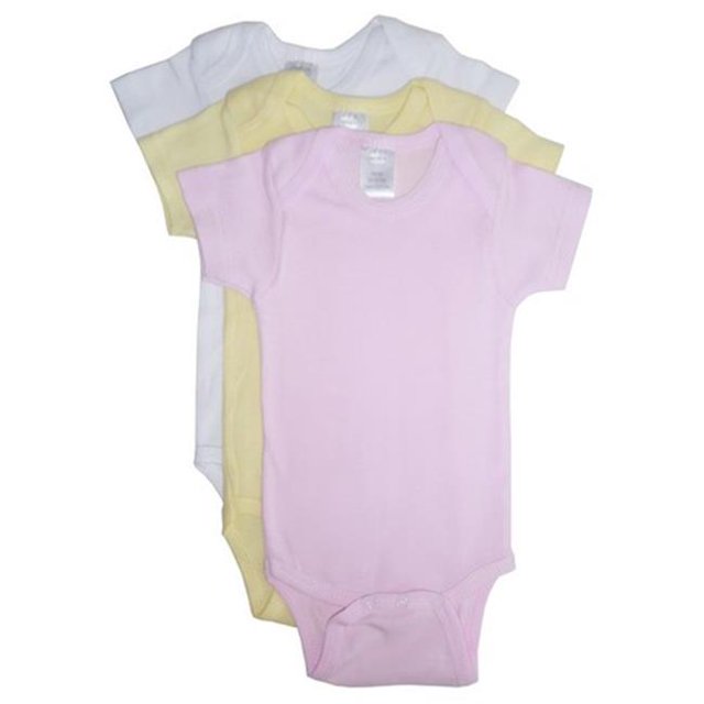 Bambini 003 S Assorted Pastels Girls Rib Knit Pastel Short Sleeve Onezie, Small - Pack of 3