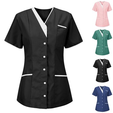 Tunique d'Infirmière pour Femmes, Uniforme de Clinique, Haut de Soignante avec Encolure en V, Vêtement de Protection à Manches Longues, Tenue de Travail Médicale Professionnelle pour Travailleurs de la Santé / CSEONE, Rose TG