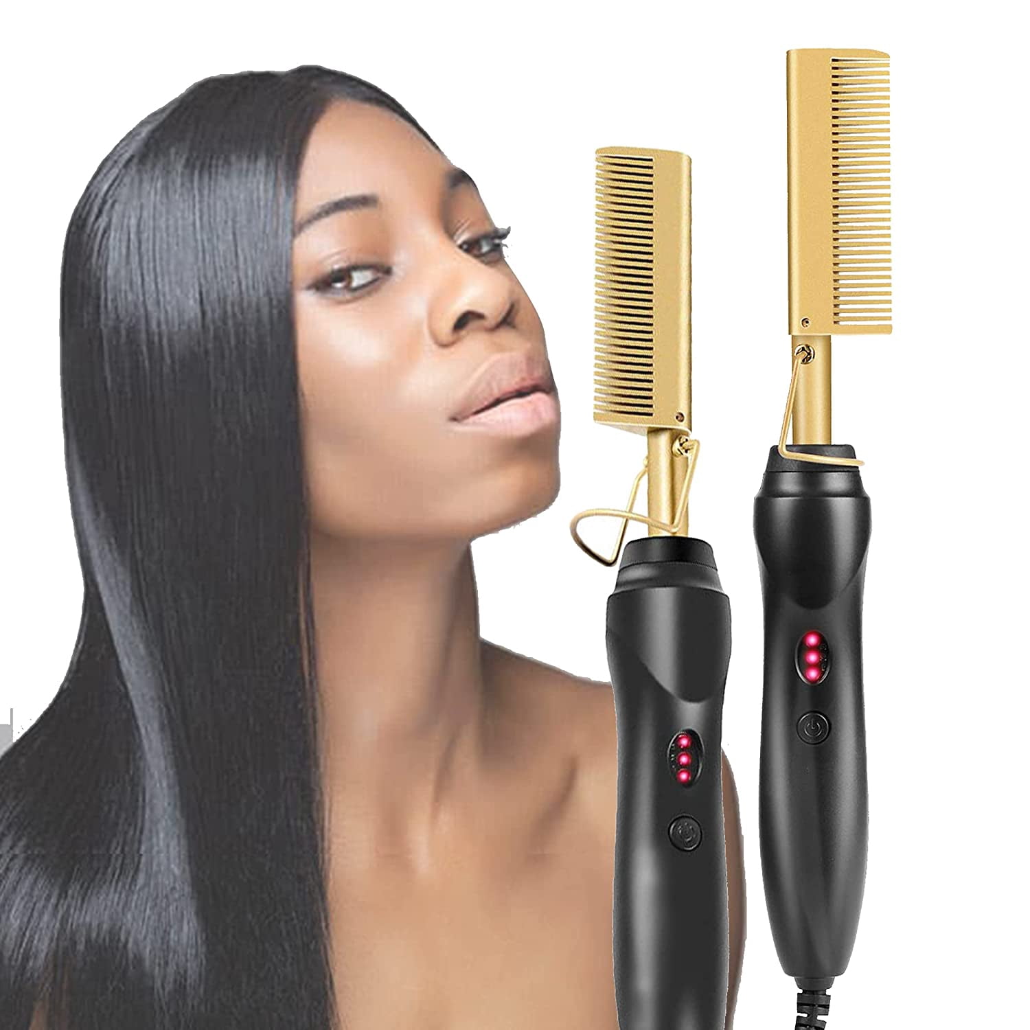 Hot Comb Hair straightener,Pressing Comb,Electric Heating Straighten Comb,Ceramic Comb Security Portable Curling Iron Heated Brush,Multifunctional Copper Hot Straightening Comb