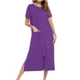 thumbnail image 1 of Erwazi Robe pour Femmes à Fermeture Éclair devant, Manches Courtes, Longue Robe de Chambre avec Poches, Tenue de Détente, 1 of 6