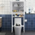 thumbnail image 2 of Armoire de Rangement au-Dessus des Toilettes Organisateur de Salle de Bain à Double Porte Étagère Réglable, 2 of 10