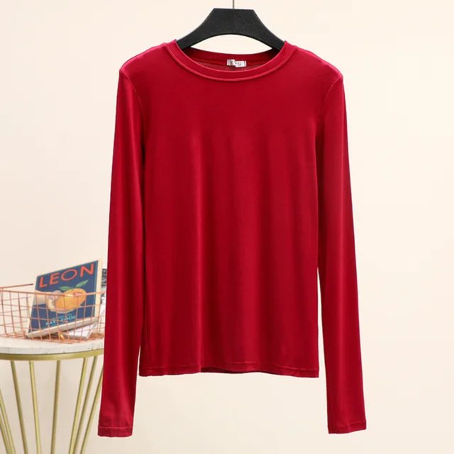 LNGOOR T-Shirt de Base Uni en Modal à Col Rond à Manches Longues pour Femmes, Automne, T-Shirt de Base, Hauts, T-Shirt Passe-Partout, Grande Taille, sous-Vêtement