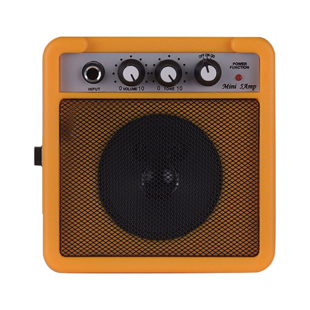 Graflsoa Muslady Portable 5W Mini Guitar Amp with Shoulder Strap, Tone Control, and Overdrive - Yellow (Battery Not Included)