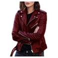 thumbnail image 1 of Women Cool Faux Leather Jacket Long Sleeve Zipper Fitted Coat Fall Short Jacket, 1 of 9