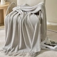 thumbnail image 4 of Meitianfacai Fringe Trim Throw Blanket with Simple Design, Lightweight Air Conditioning Blanket for Sofa, Bed and Nap Use in Soft Breathable Fabric (Gray), 4 of 6