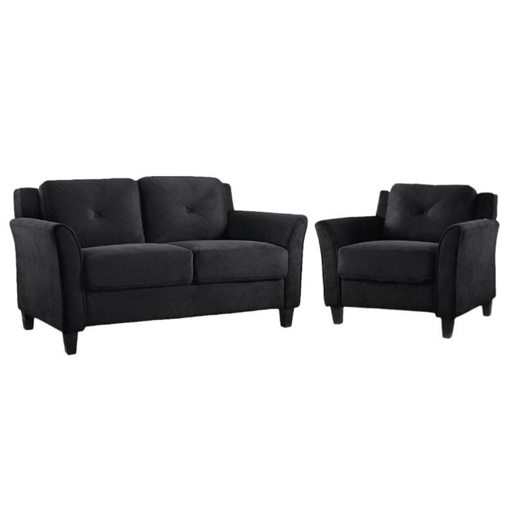 Hartford 2 Piece Microfiber Loveseat and Chair Set in Black