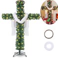 thumbnail image 1 of Foldable Cross Christmas Tree, Foldable Christmas Tree Cross, Pre-Lit Artificial Pine Christmas Cross, Outdoor Staked Twinkling Christmas Trees, with LED Light and Silk Scarf Wood Rattan Ring, 1 of 7
