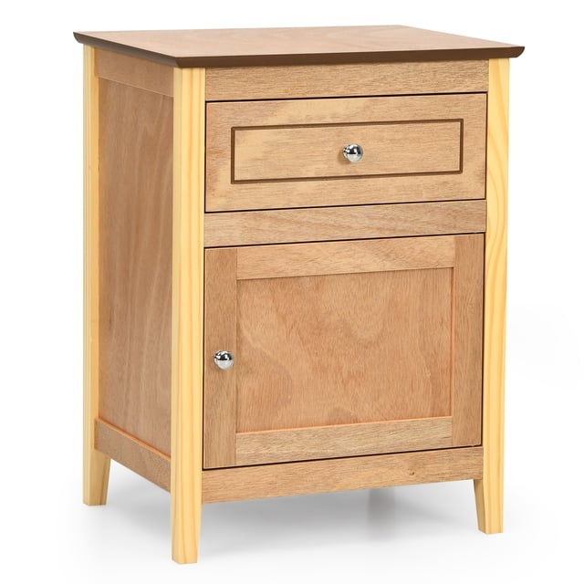 Costway Table de Chevet avec Tiroir Table d'Appoint Bout de Canapé Armoire de Rangement Naturel