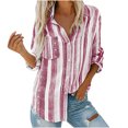thumbnail image 1 of Cameland Blouses Mode pour Femmes Col en V Rayé Manches Retroussables avec Poche Chemise Ample, 1 of 6
