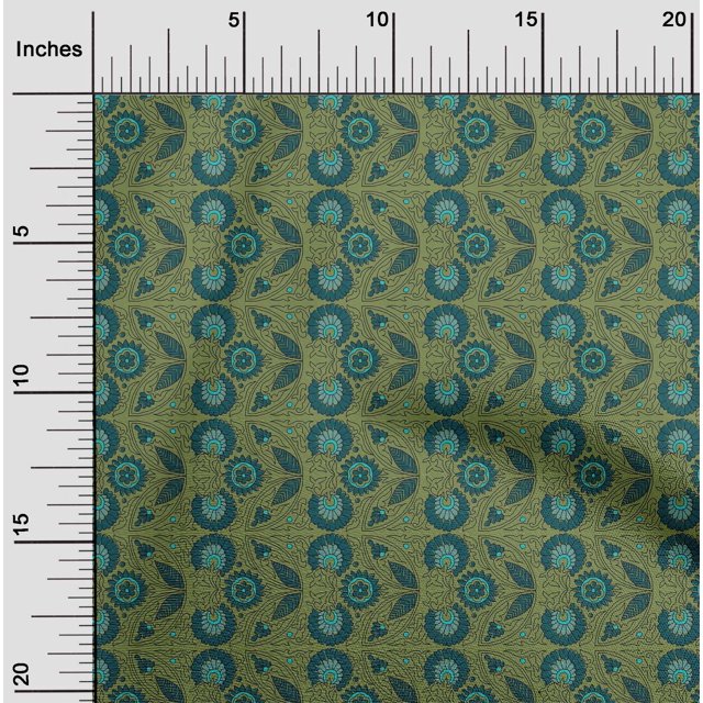 oneOone Georgette Viscose Fabric Leaves & Floral Block Print Fabric BTY 42 Inch Wide