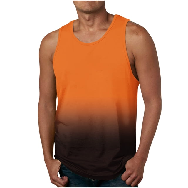LSLJS Mens Gradient Print Tank Tops Sleeveless Crew Neck T Shirt Beach Muscle Tank Tops