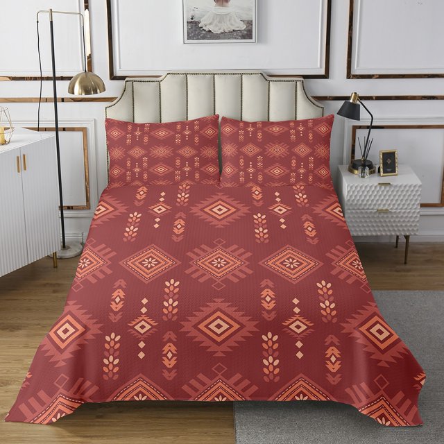 Aztec Quilt Set Queen Geometric Bedspread Set For Teens Young Southwest Coverlet Set American Tribal Bedroom Decor Bohemian Orange Bed Set