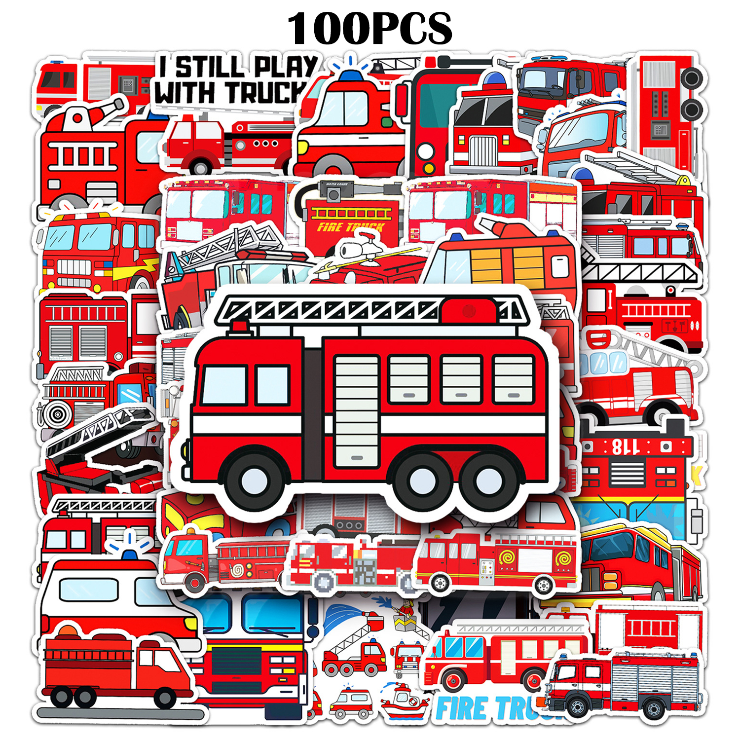 Autocollants de Pompier, Lot de 100 Autocollants de Décoration de Camion de Pompier, Autocollants de Camion de Pompier Étanches et Réutilisables pour Bagages, Bouteille d'Eau, Ordinateur Portable, Etc.