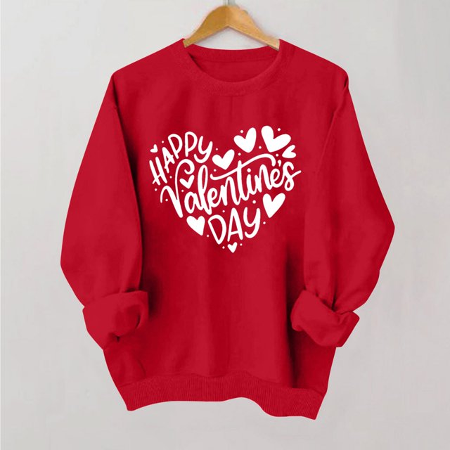 Styesk Chemises à Manches Longues pour Femmes Imprimé Cœur Hauts Confortables Doux Col Rond T-Shirts Chandail Mode Léger Chandail en Molleton Graphique de la Saint-Valentin Hauts Décontractés