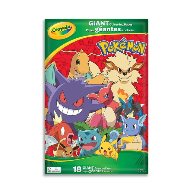 Crayola Pages à Colorier Géantes, Pokémon Comprenant 18 Pages à Colorier Géantes de 31 cm sur 48 cm avec des Personnages Pokémon Populaires comme Pikachu, Bulbasaur, Squirtle et Gengar, dans un Emballage de Style Chemise pour un Rangement Organisé et le Voyage.