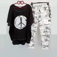 thumbnail image 1 of Jsaierl Ensembles en Lin pour Femmes 2 Pcs Dames Imprimé Col Ras du Cou Manches Mi-Longues Chandail à Enfiler Chemise Hauts et Pantalons Ensemble de Pantalons, 1 of 6