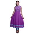 thumbnail image 1 of Bimba Robe Anarkali Océan Violet Col Mandarin Sans Manches Kurtis pour Femmes Imprimé Robe Maxi Moyen, 1 of 6