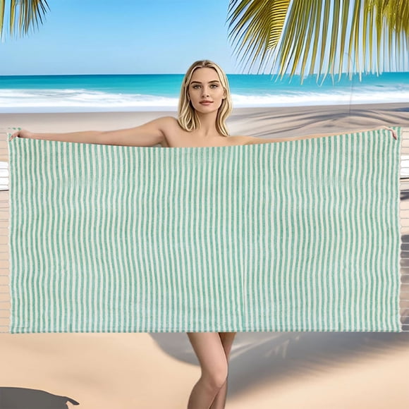 Serviettes Serviette de Plage à Rayures et Rayures avec Sac à Dos - Ensemble en Microfibre à Séchage Rapide, Absorbante et Légère, Vert, JKODE
