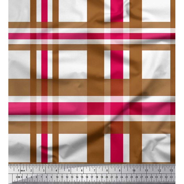 Soimoi Pink Moss Georgette Fabric Gingham Check Fabric Prints By Yard 42 Inch Wide