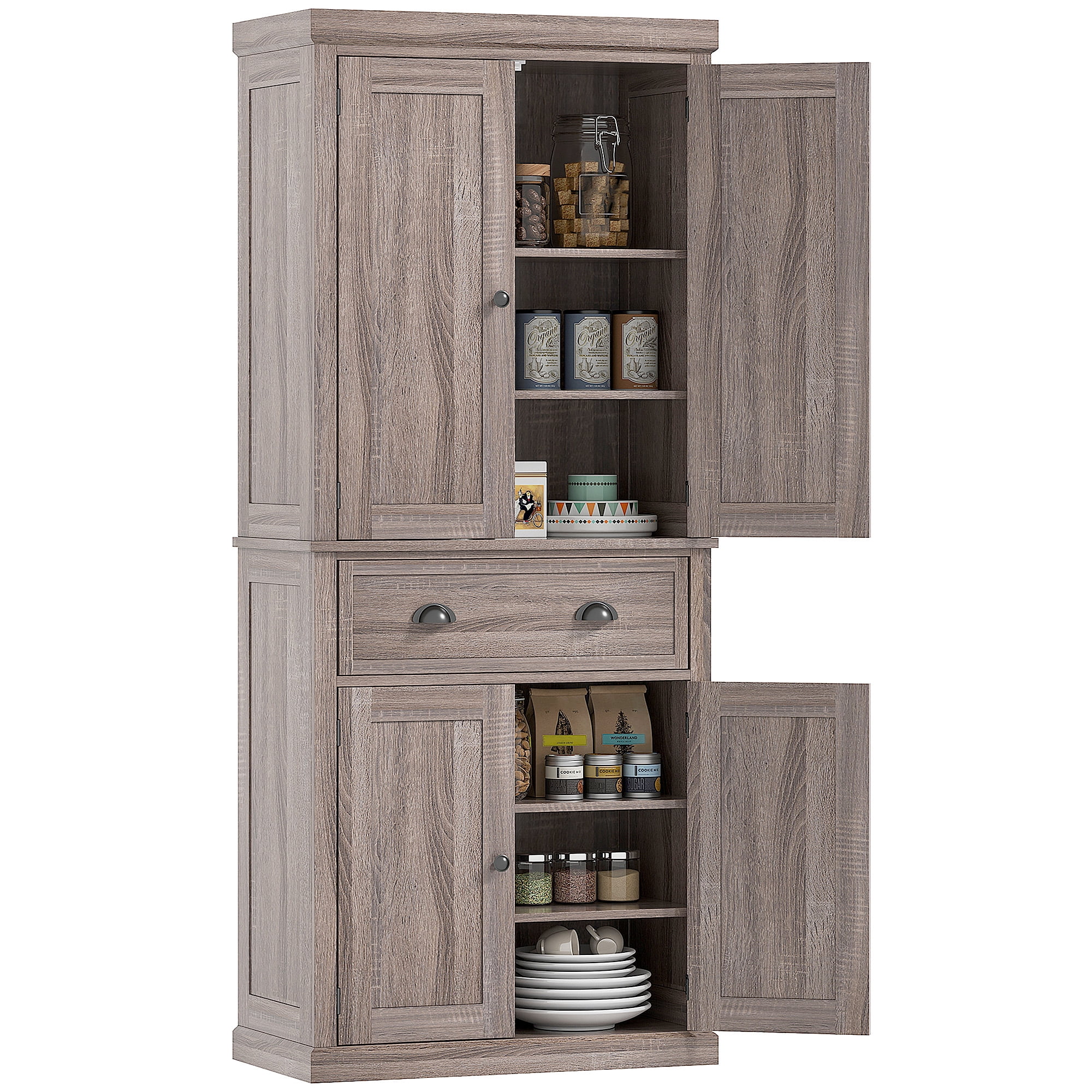 HOMCOM Kitchen Pantry Storage Cabinet, Tall Pantry with Drawer Wood Grain