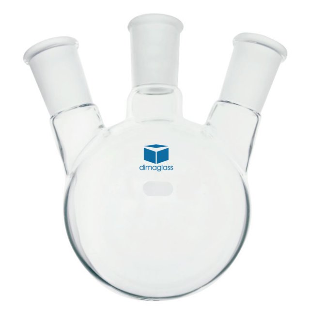 DIMA GLASS® Flask, Three Neck, Angled Center 19/22, Side 14/20, 250 mL
