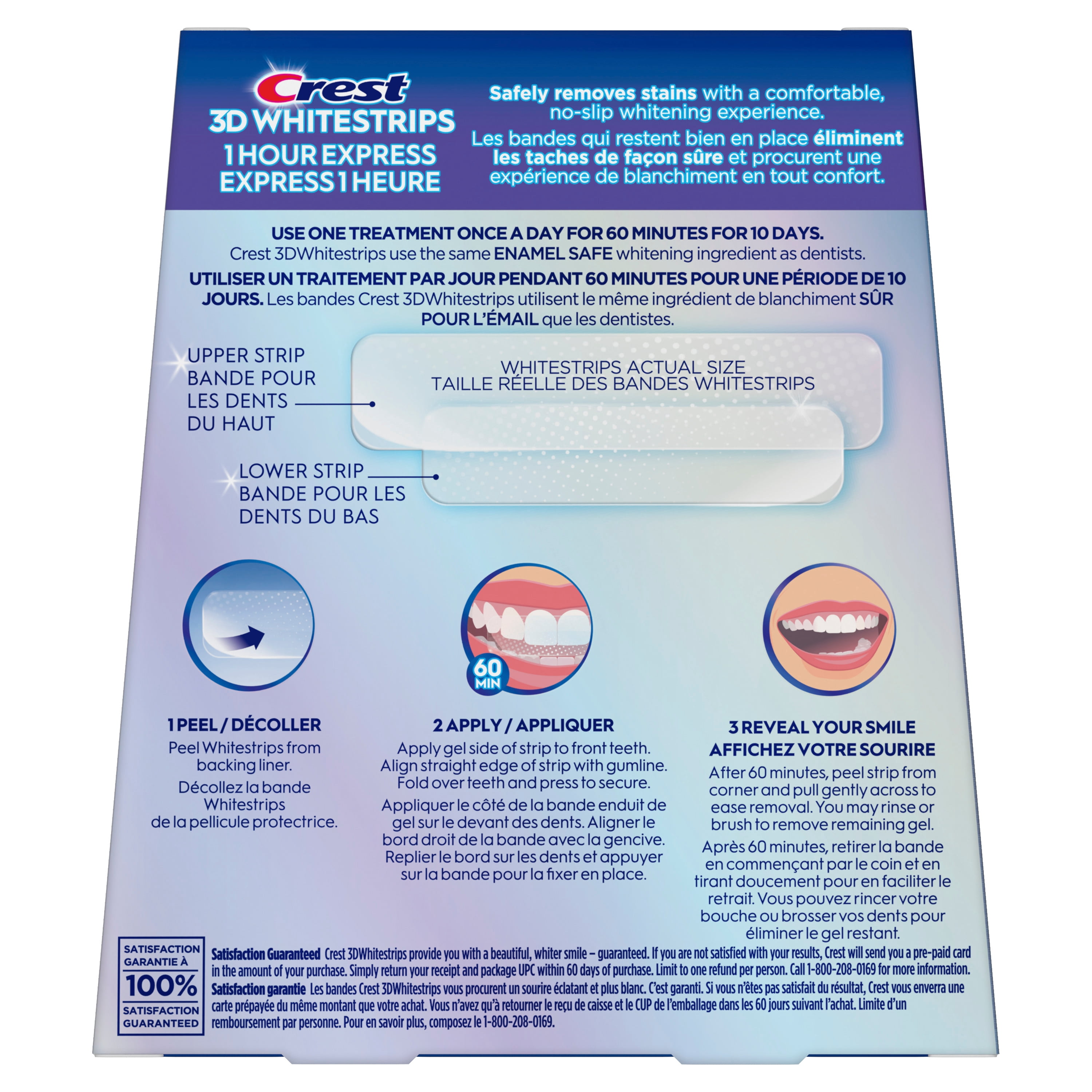 Crest 3D Whitestrips 1 Hour Express At-home Teeth Whitening Kit, 10 Treatments, 12 Levels Whiter