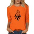 thumbnail image 1 of Dadaria T-Shirt Orange pour Femmes Manches 3/4 Col Rond Grande Taille Attrape-Rêves d'Été Blouses L, 1 of 4